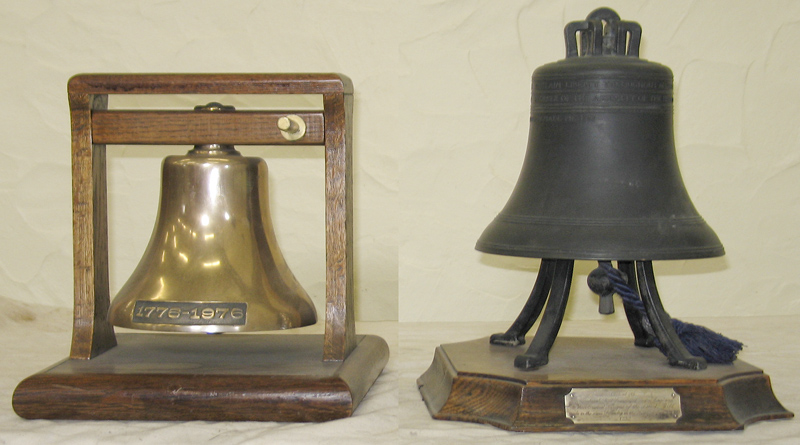Memorial Bells- 8" Brass Bell $495 and 10" Liberty Bell scale model $895