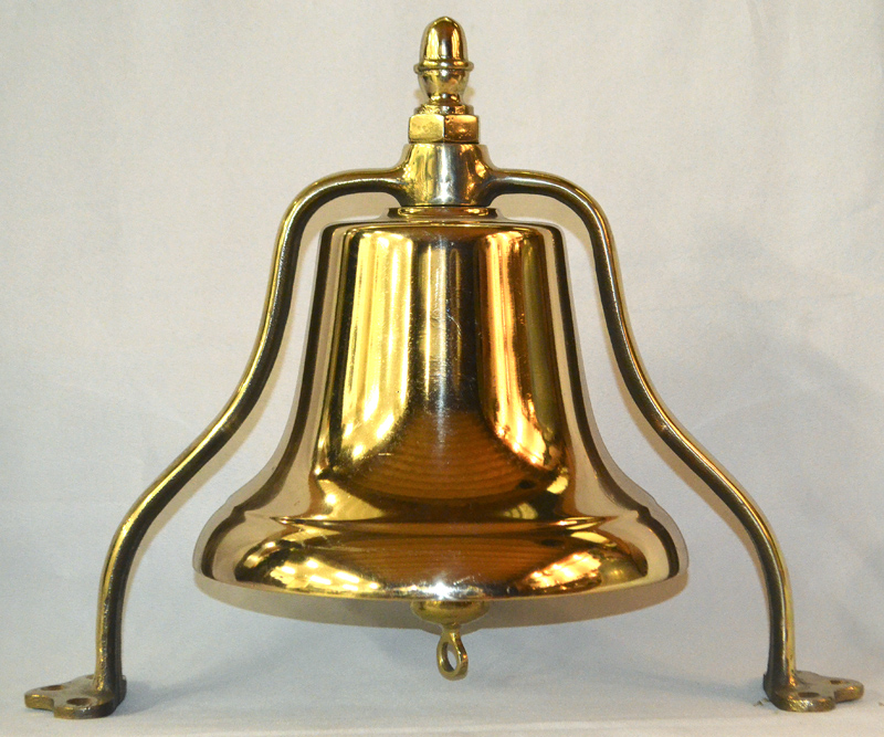 10 inch solid brass bell, clapper and stand.  $860.00