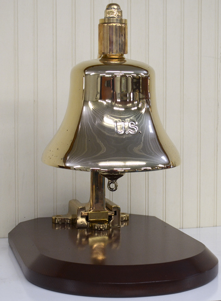 9inch. US Ships Bell restored and mounted on wood base $1,600
